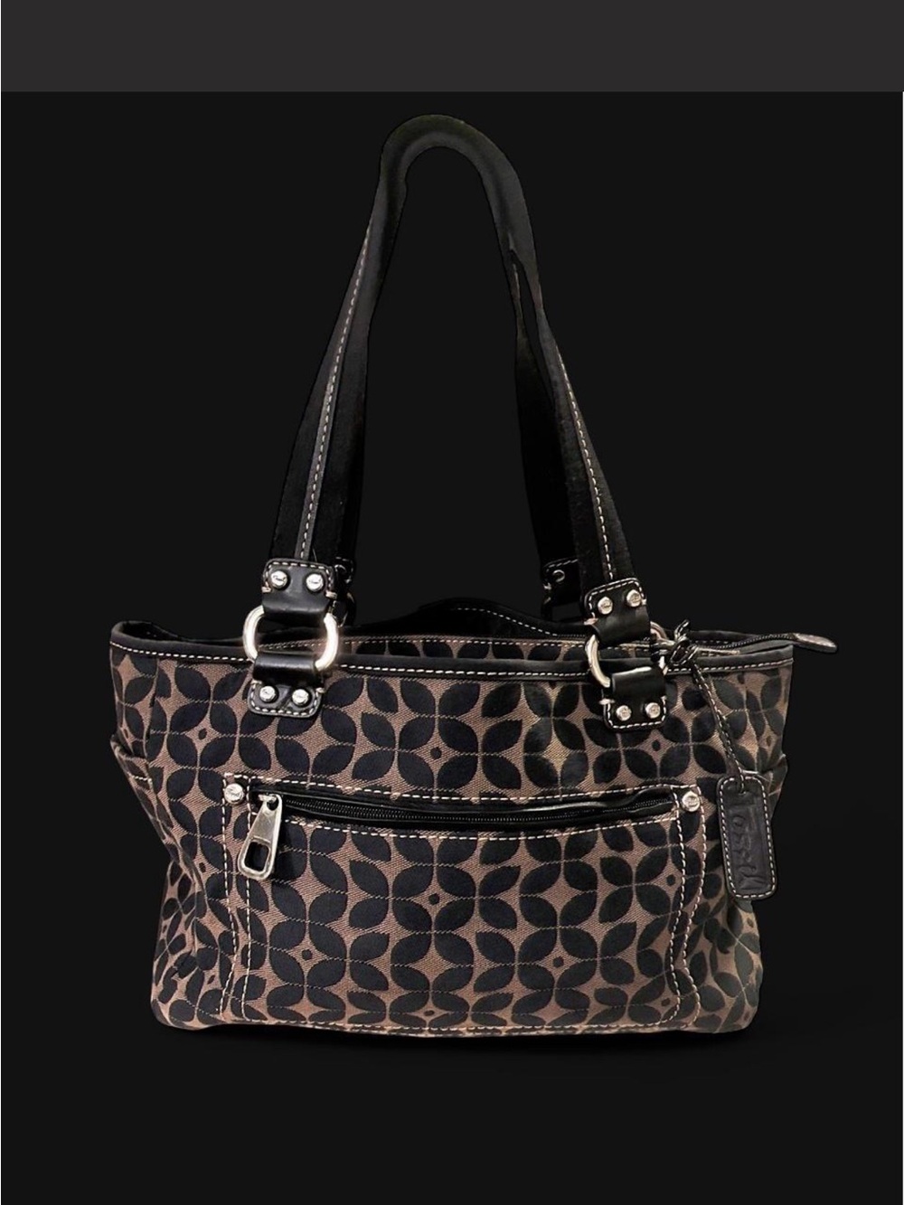 Fossil Black & Brown Canvas Zip Satchel Handbag 🤎🖤